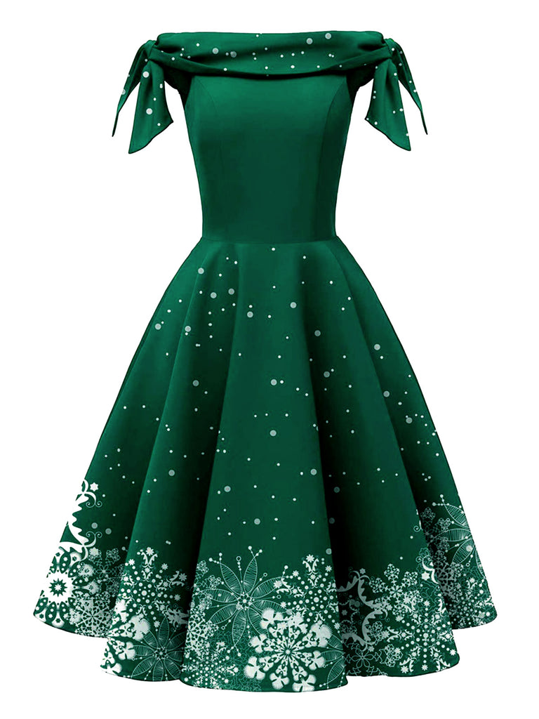 Red 1950s Off-shoulder Snowflake Dress
