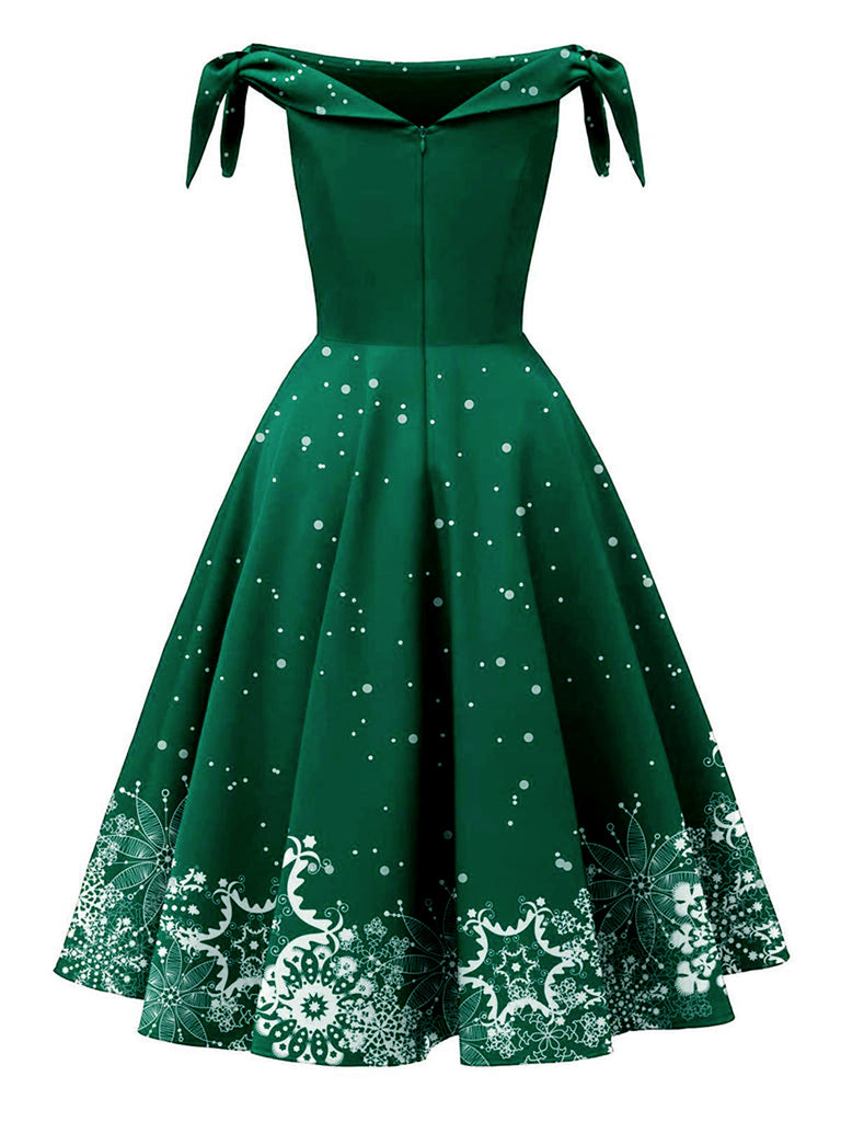 Red 1950s Off-shoulder Snowflake Dress