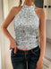 Metallic 1970s Halter Sequin Sleeveless Top