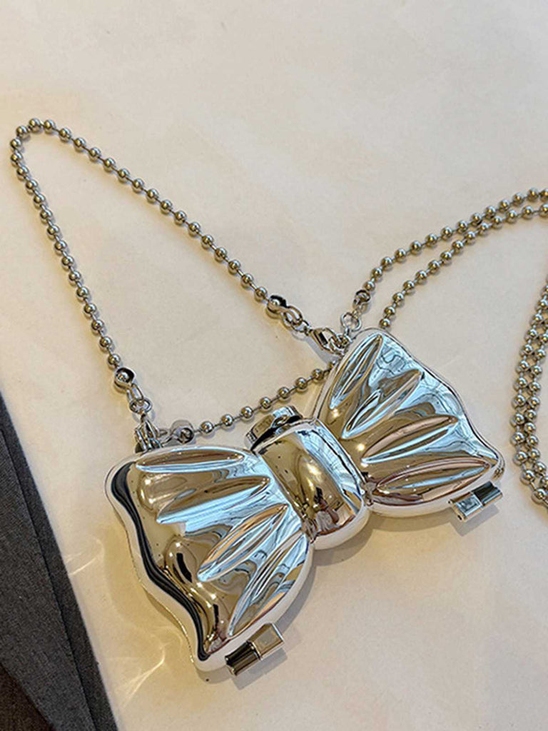 Metallic Bow Beaded Chain Bag
