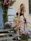 Black 1960s Halter Sunflower Pencil Dress