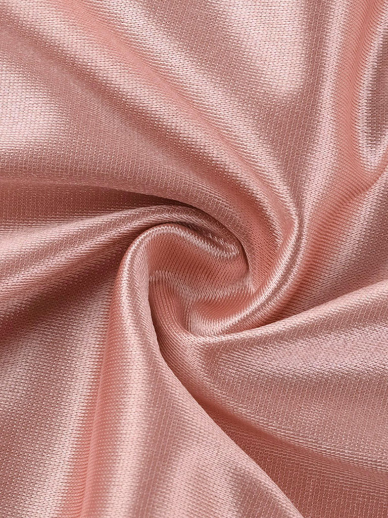 Pink 1930s Solid Satin Ruched Slit Dress