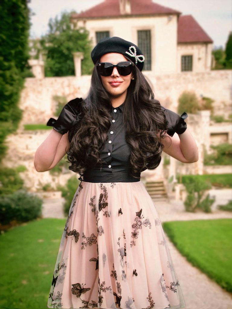 Black 1950s Butterfly Patchwork Vintage Dress