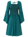 Blue 1940s Square Neck Lace-Up Ruched Dress