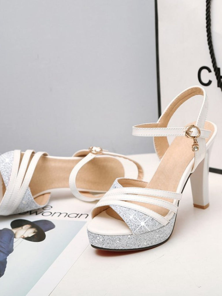 Glitter PU Leather High Heel Sandals
