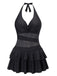 Black 1940s Layered Hem Halter Swimdress
