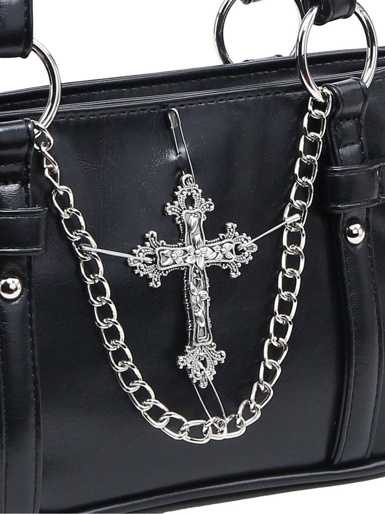 Vintage Black Cross Chain Shoulder Bag