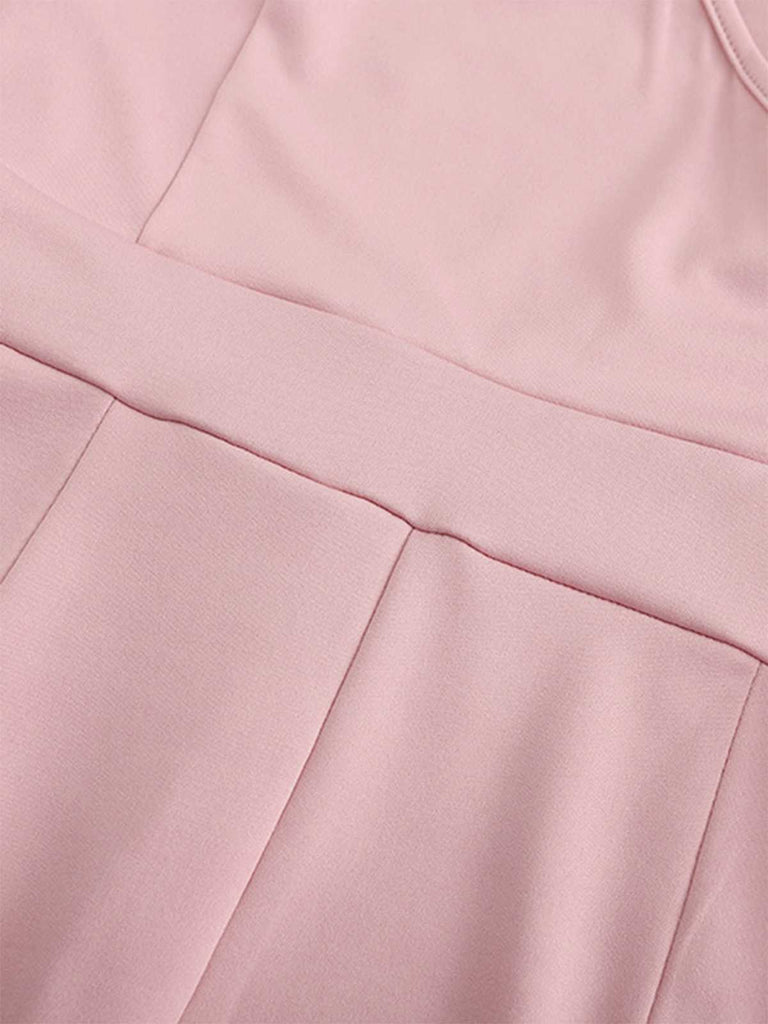 1950s One Shoulder Ruffles Solid Romper