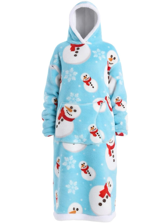 1970s Christmas Snowman Wearable Blanket Hoodie Lougewear