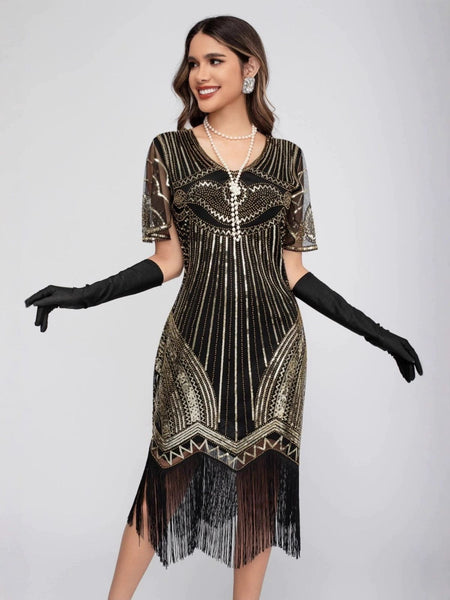 1920s Scoop Neck Sequin Tassels Charleston Dress | Retro Stage 1920s Scoop Neck Sequin Tassels Charleston Dress | Retro Stage