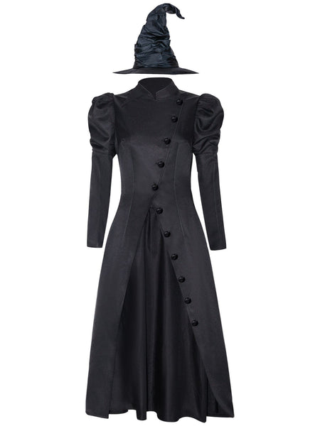 Black 1940s Wicked-Inspired Elphaba Witch Costume With Hat | Retro Stage Black 1940s Wicked-Inspired Elphaba Witch Costume With Hat | Retro Stage