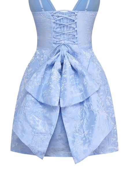 1960s Deep V Floral Lace Bow Strap Dress