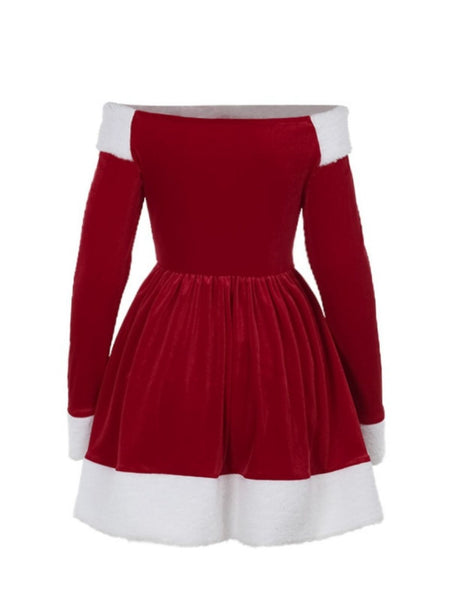 white christmas dresses Sophie & Lucas Girls Velvet Christmas Dress with White Petal Collar main image 1