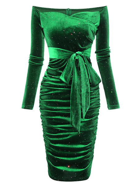 green emerald velvet dress Miss Circle Women Zenaida Emerald Green Cutout High Slit Velvet Gown main image 1