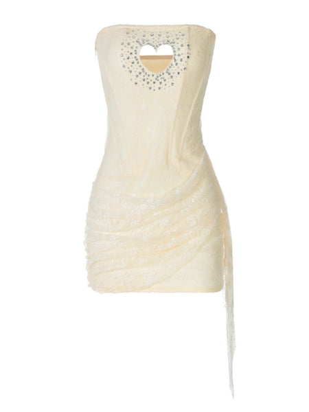 1980s Strapless Heart Cutout Diamond Lace Dress | Retro Stage 1980s Strapless Heart Cutout Diamond Lace Dress | Retro Stage