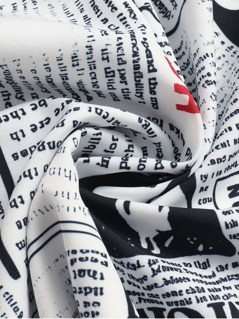 Multicolor 1970s Newspaper Print Tiered Midi Skirt