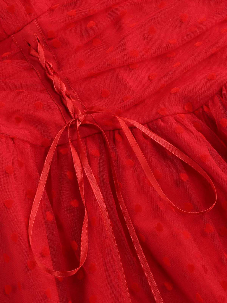 1950s Puff Sleeve Valentine Heart Mesh Dress