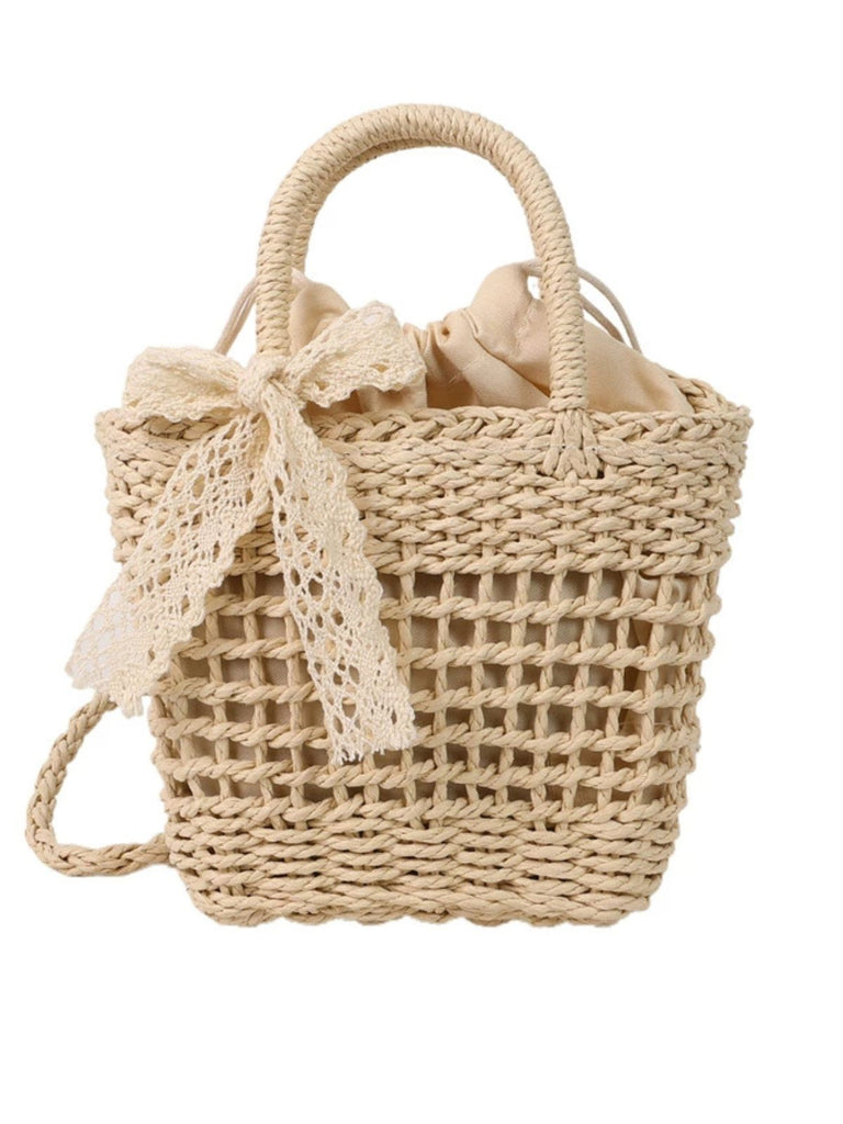 Vintage Boho Bow Straw Handbag