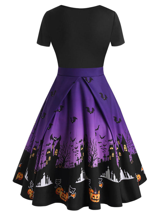 Purple 1950s Halloween Button Dress