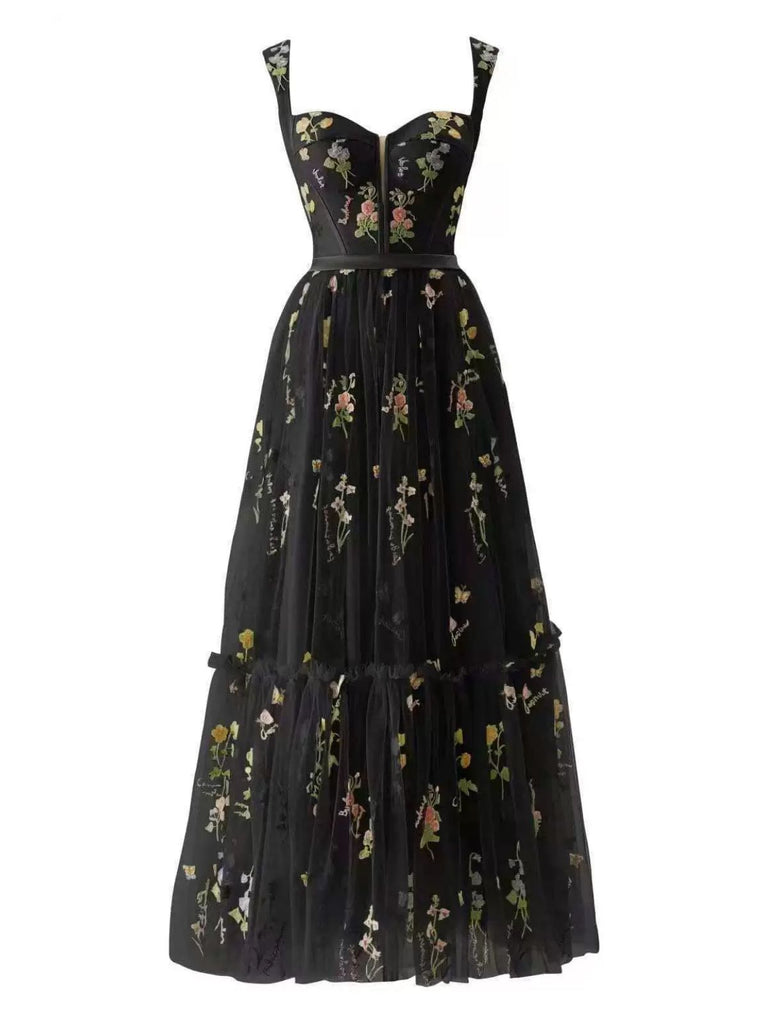 1930s Floral Mesh Boned Lace-Up Dress
