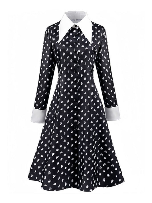 Black 1940s Wednesday Addams Style Dress