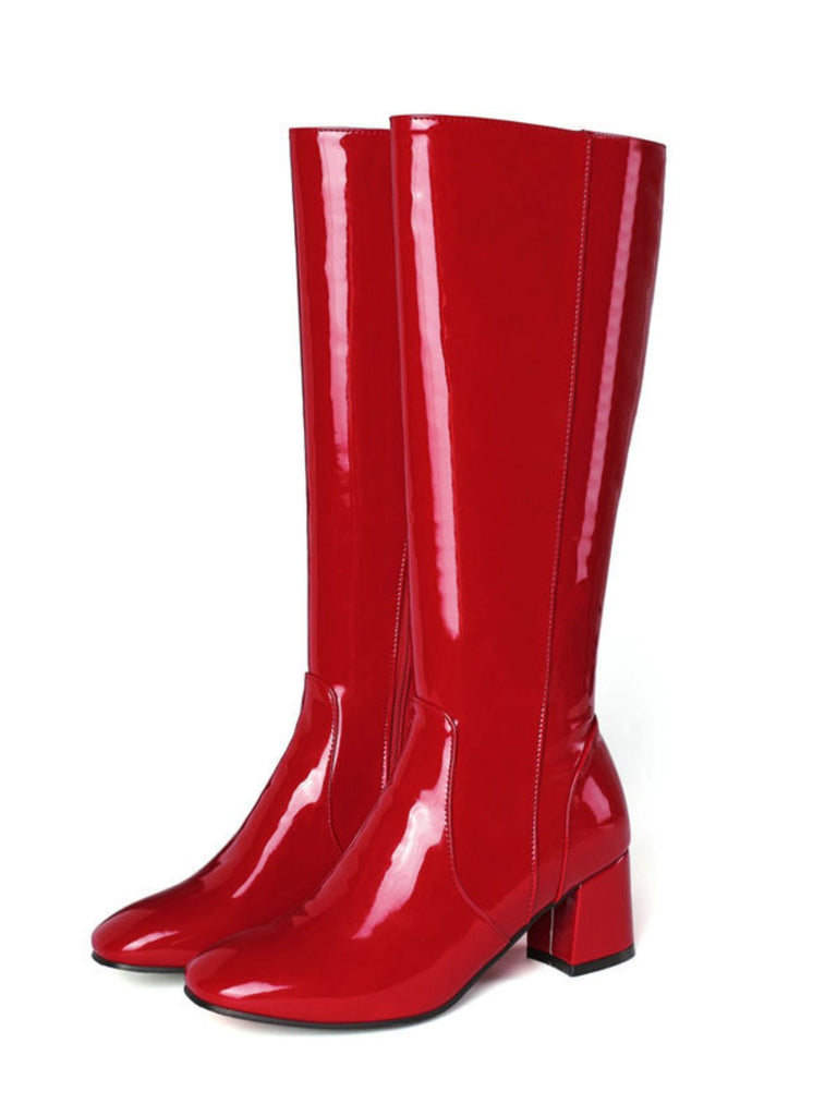 Vintage Patent Leather Block Heel Knee-High Boots