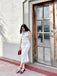 Ivory 1960s Cap Sleeve Slim Pleated Dress