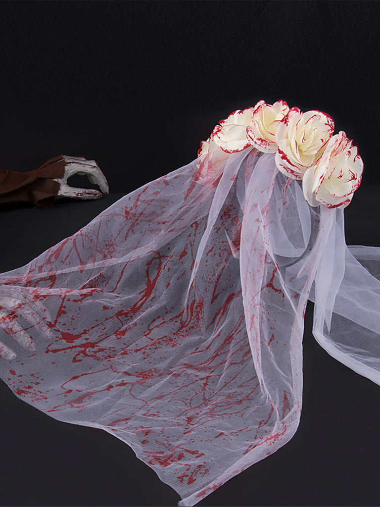 Halloween Blood Rose Ghost Bride Tulle Veil