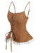 Brown 1950s Lace-up Suede Lace Corset Top