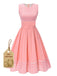 Pink 1950s Gingham Plaid Patchwork Cotton Dress