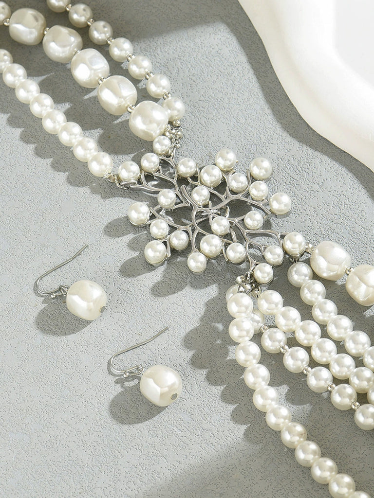 Vintage Layered Pearl Necklace and Earring Set