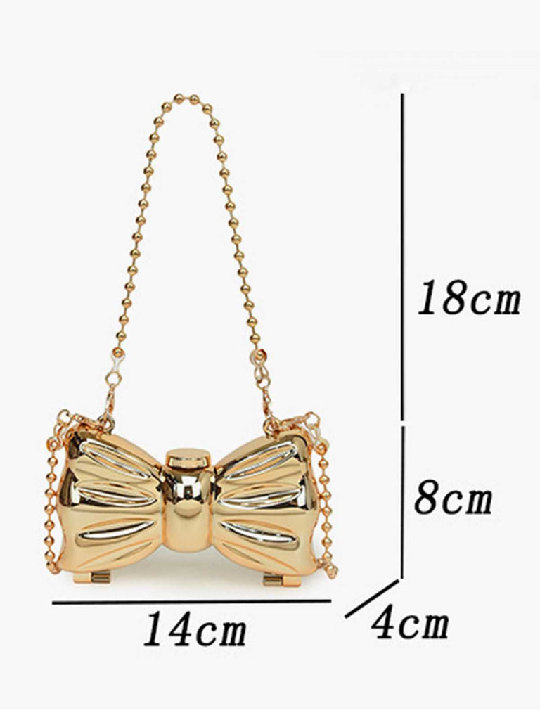 Metallic Bow Beaded Chain Bag