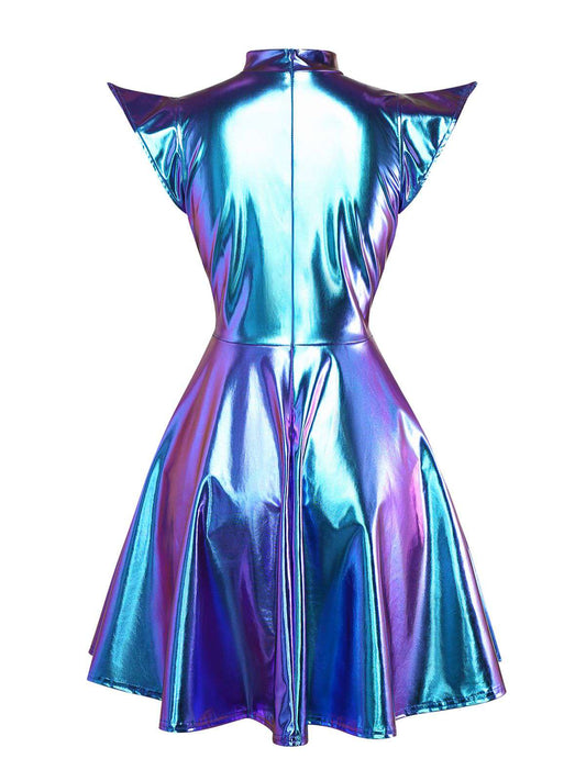 1980s Metallic Futuristic Party Mini Dress