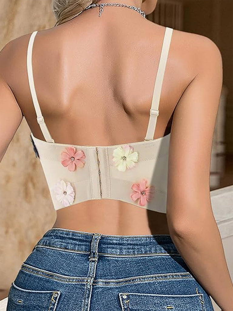 Beige 1950s 3D Floral Boned Corset