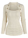 Beige 1960s Solid Faux Button Knitted Sweater
