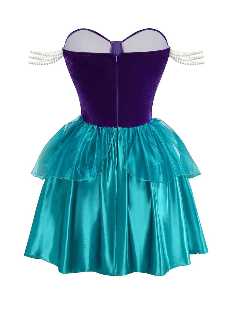 1950s Mermaid Princess Ariel Costume Dress With Crown