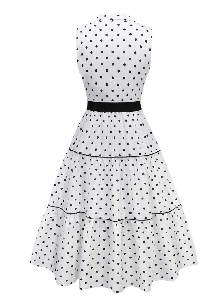 1950s Polka Dot Belted Sleeveless Shirt Dress