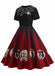 1950s Halloween Spider Web Print Patchwork Dress