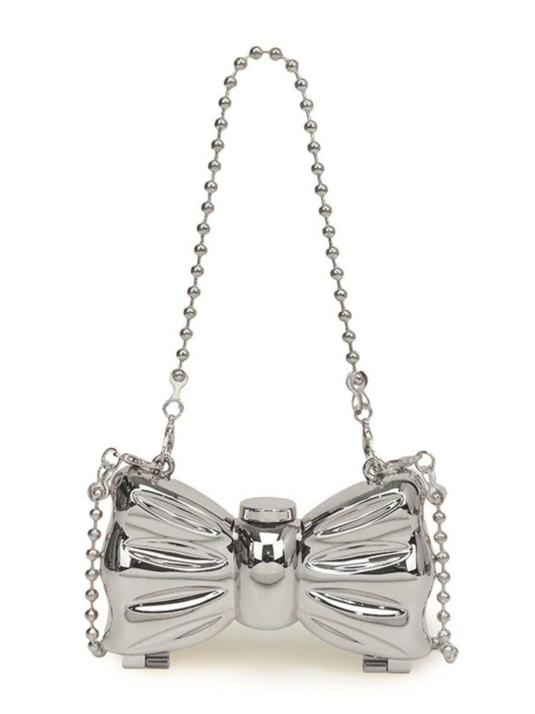 Metallic Bow Beaded Chain Bag