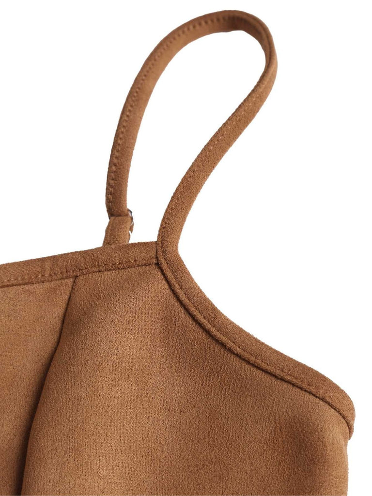 Brown 1950s Lace-up Suede Lace Corset Top