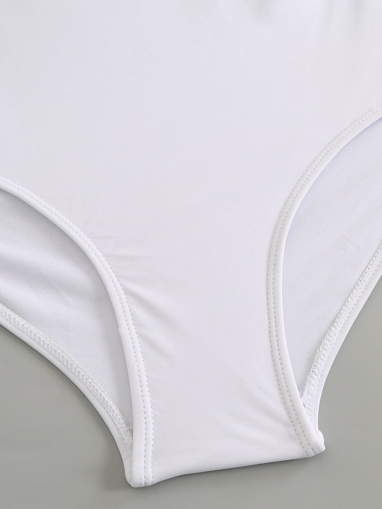 1940s Solid Mesh Pleated One-Shoulder Swimsuit