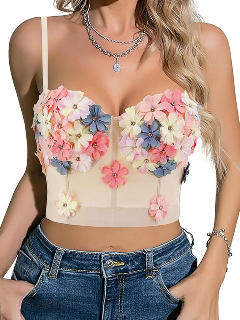 Beige 1950s 3D Floral Boned Corset