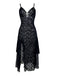 Black 1950s Sheer Floral Lace Deep-V Slit Nightgown