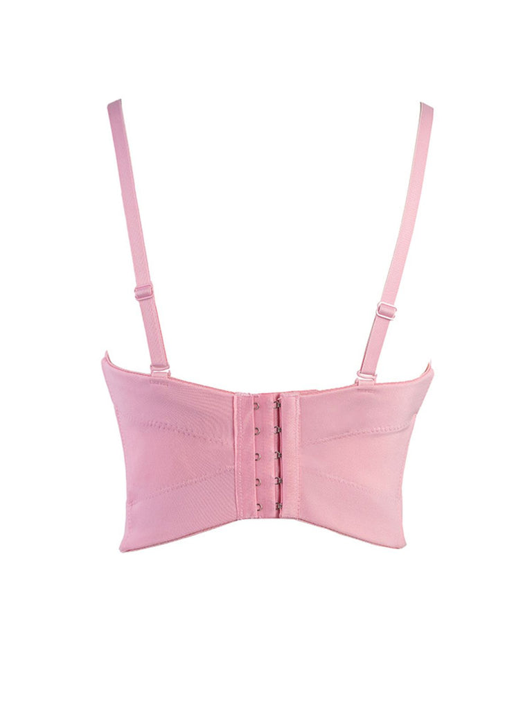 Pink 1970s 3D Floral Rhinestone Crop Top