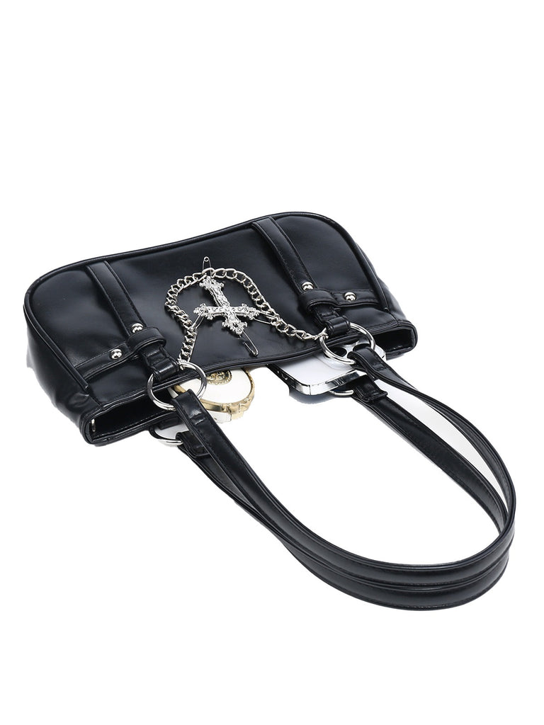 Vintage Black Cross Chain Shoulder Bag