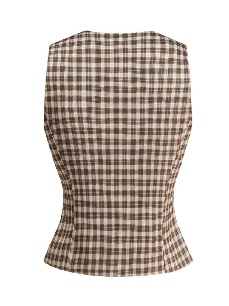Brown 1930s Gingham Plaids Vest