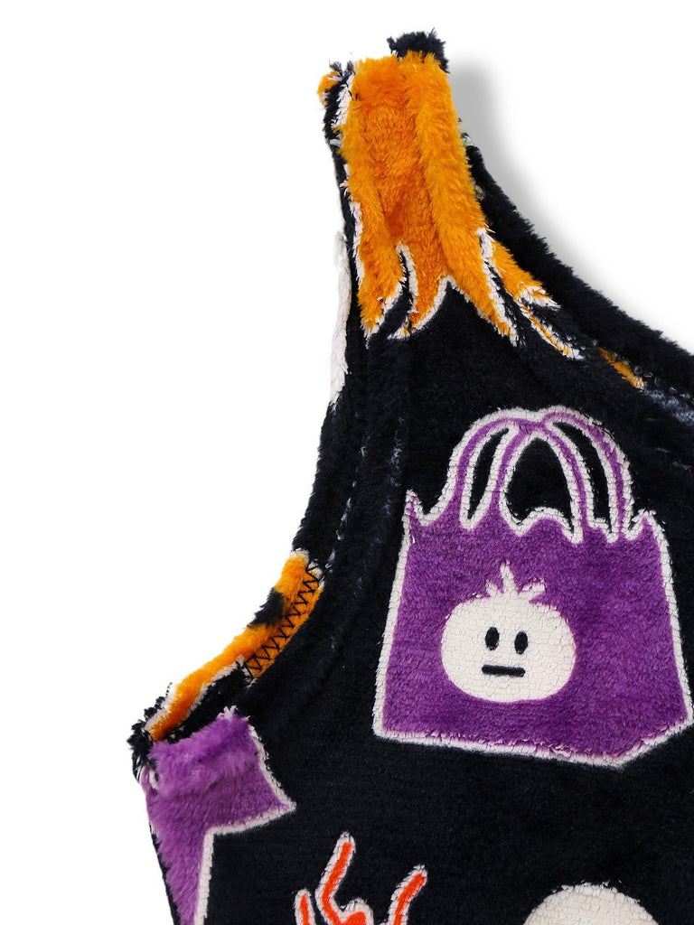 2PCS Black 1970s Glowing Halloween Ghost Flannel Pajama Set
