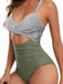 Green 1940s Stripe Patchwork Hollow One-Piece Swimsuit