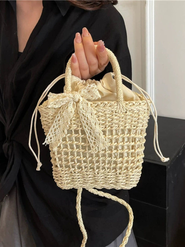 Vintage Boho Bow Straw Handbag