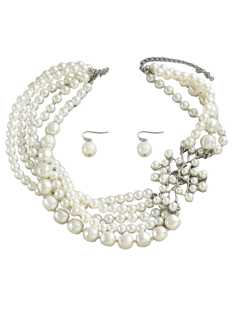 Vintage Layered Pearl Necklace and Earring Set